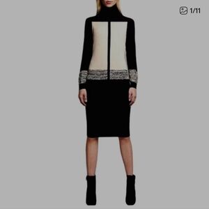 Narciso Rodriguez Colorblock Turtleneck Sweater Midi Dress Black & Cream Size M